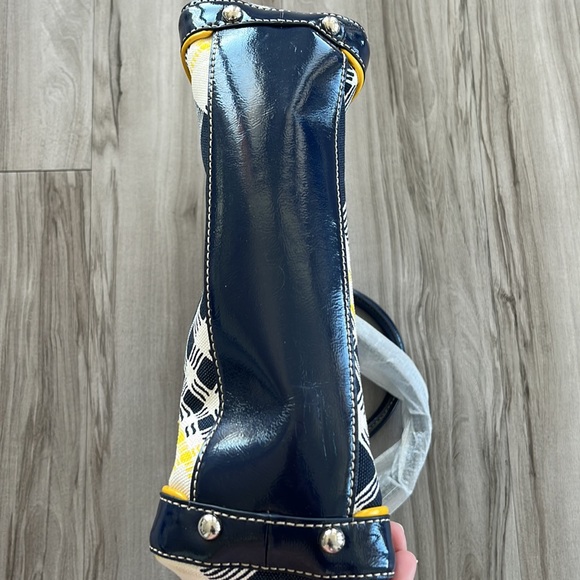 💛NWT💙 TALBOTS Quilted Tartan Plaid Tote Bag Navy Blue Yellow - Picture 7 of 14